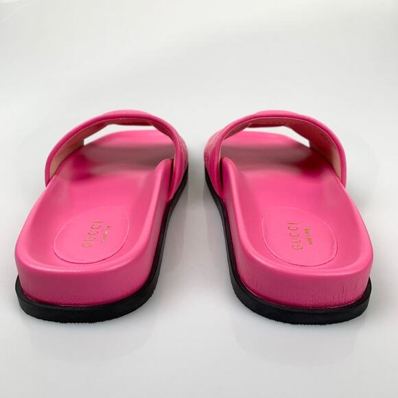 NIB Gucci Nappa Charlotte Logo Pink Leather Sandal Size 37 - Picture 6 of 13